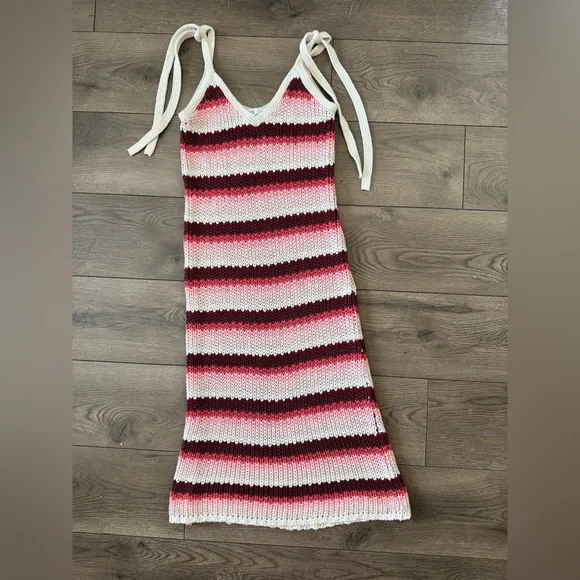 ZARA Red Pink And Cream Striped Crochet Dress Limited Edition, Size M - Picture 7 of 11